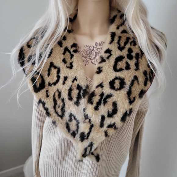 Vintage leopard print animal print stole collar faux fur. - Picture 12 of 16